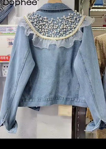 Diğer İnci Detaylı Kadın Denim Ceket