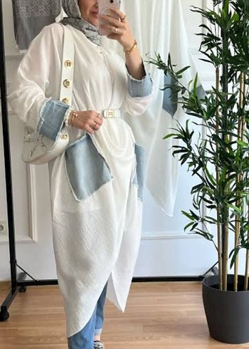 Beyaz Uzun Salaş Kadın Sabahlık - Görsel 2