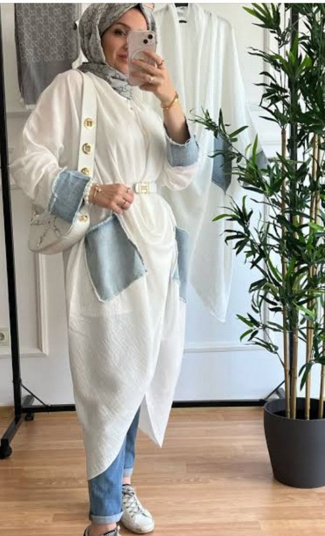 Beyaz Uzun Salaş Kadın Sabahlık - Görsel 2