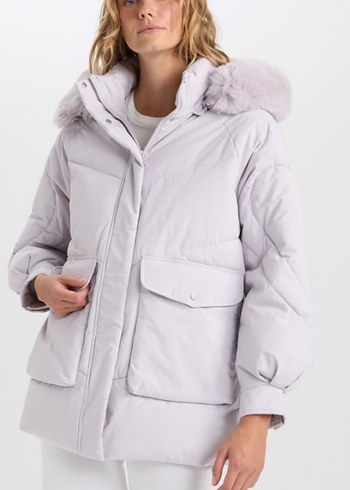 Defacto Pastel Lila Kapusonlu Sisme Mont