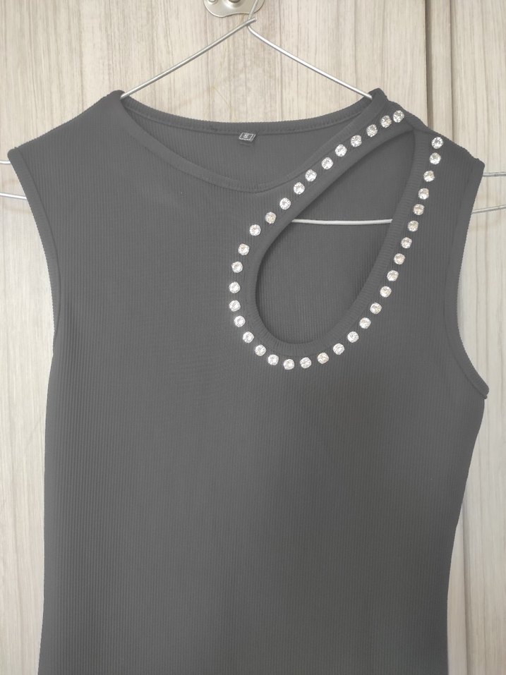 boncuk Detaylı Siyah Uzun Kolsuz triko Elbise - Görsel 2