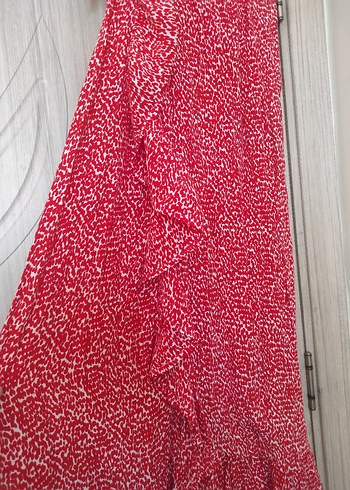 Kırmızı Volanlı Uzun Bohem Etek gömlek takım - Görsel 2