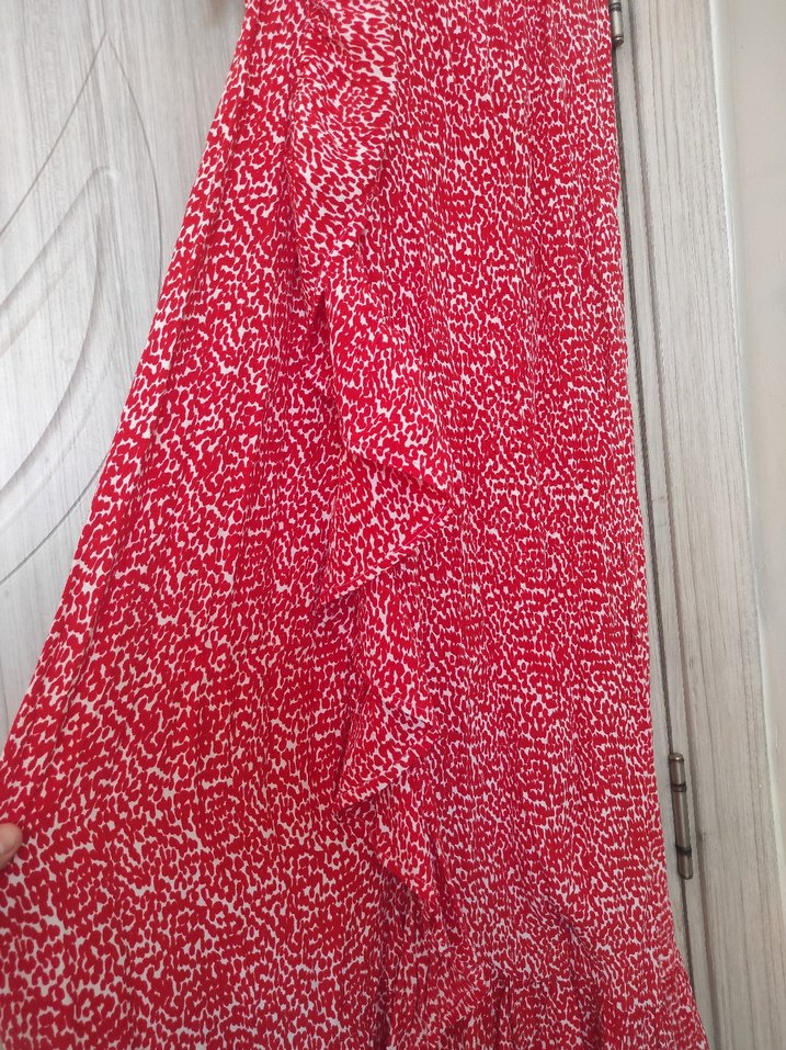 Kırmızı Volanlı Uzun Bohem Etek gömlek takım - Görsel 2