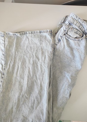 Gri Düğmeli Bol Kesim Midi Kot Pantolon - Görsel 3