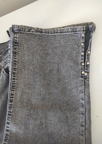 Gri Düğmeli Kadın Denim Pantolon - Görsel 4