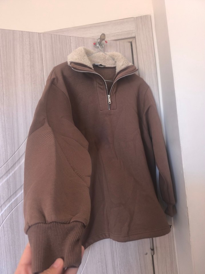 Fermuarlı Yumuşak Kumaşlı Kahverengi Sweatshirt - Görsel 3