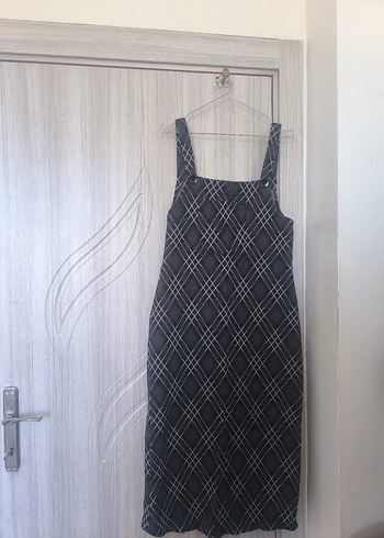 Gri Kareli bahçıvan elbise - Görsel 2