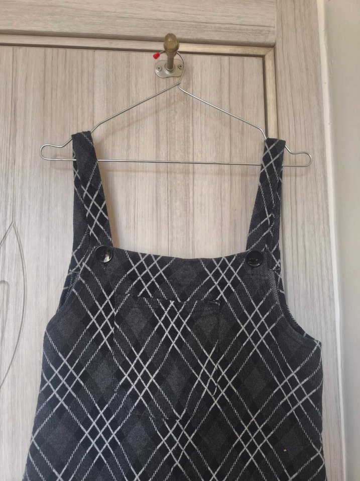 Gri Kareli bahçıvan elbise - Görsel 3