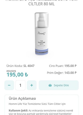 HOMM LIFE YÜZ TEMİZLEME SÜTÜ TÜM CİLTLER 80 ML