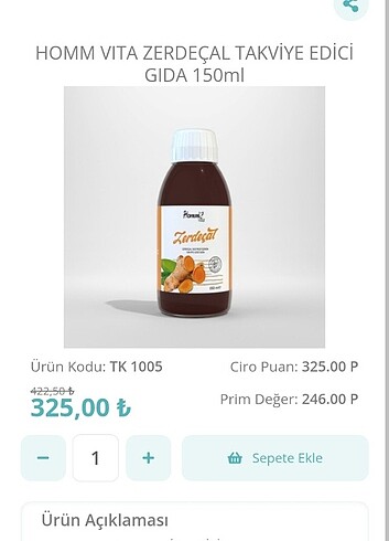 HOMM VITA ZERDEÇAL TAKVİYE EDİCİ GIDA 150ml