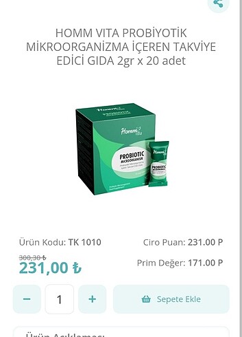 HOMM VITA PROBİYOTİK MİKROORGANİZMA İÇEREN TAKVİYE EDİCİ GIDA 2g