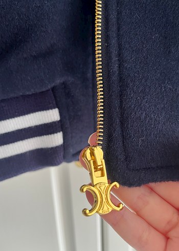 CELİNE Orijinal Kaşmir Lacivert Kapüşonlu Fermuarlı Kadın Ceket - Görsel 4