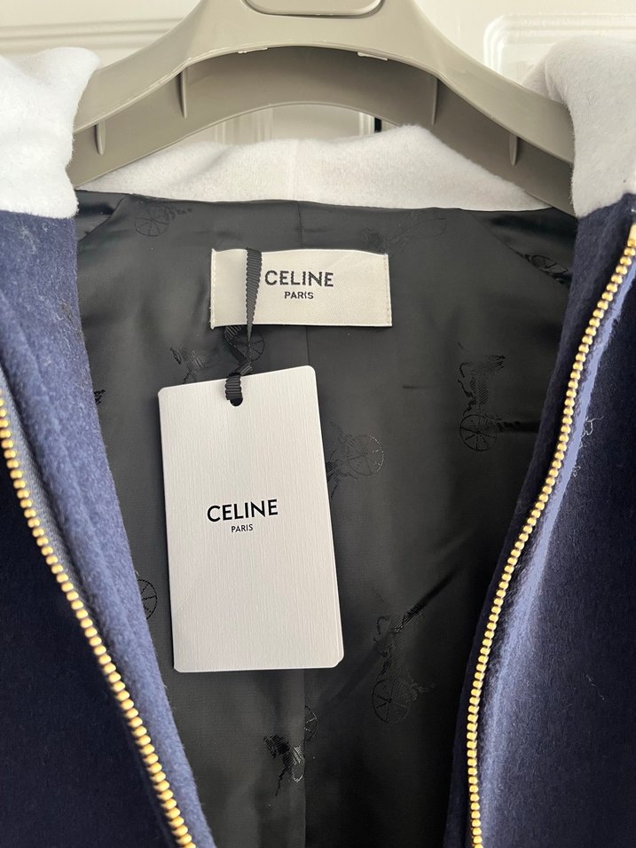 CELİNE Orijinal Kaşmir Lacivert Kapüşonlu Fermuarlı Kadın Ceket - Görsel 3