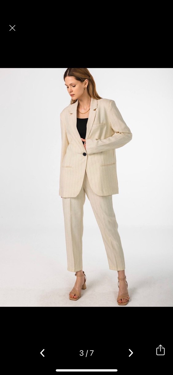 Krem Çizgili Blazer Ceket - Görsel 3
