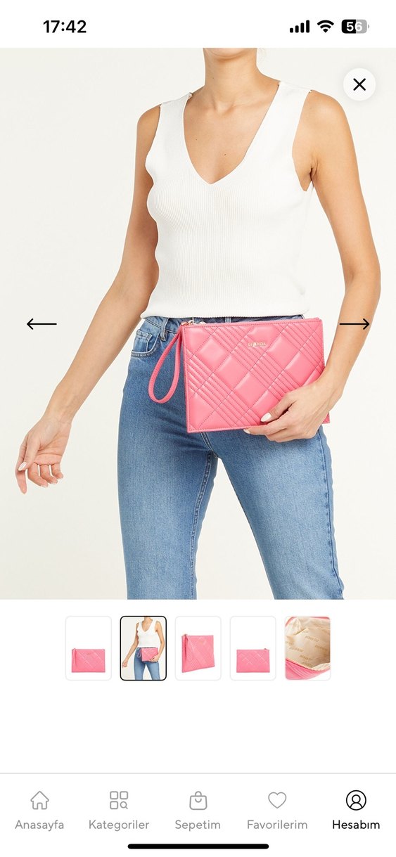 Pembe Deri Kadın El Çantası - Görsel 2