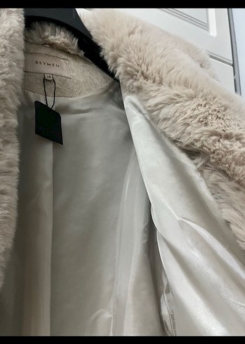 Beymen kürk yakalı bej kaban - Görsel 5