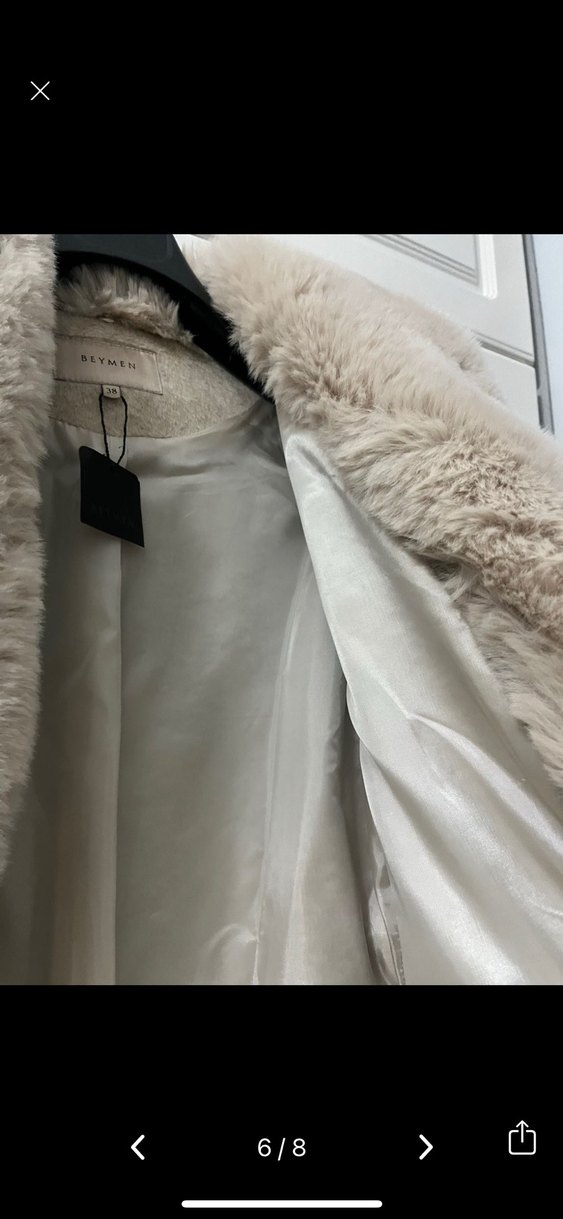 Beymen kürk yakalı bej kaban - Görsel 5