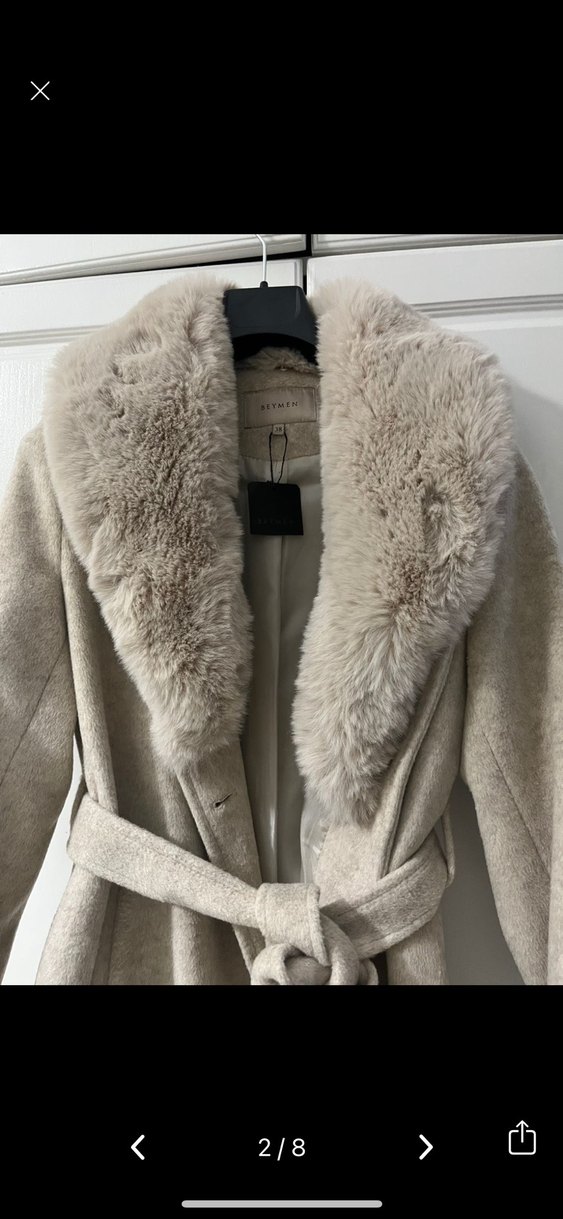 Beymen kürk yakalı bej kaban - Görsel 2