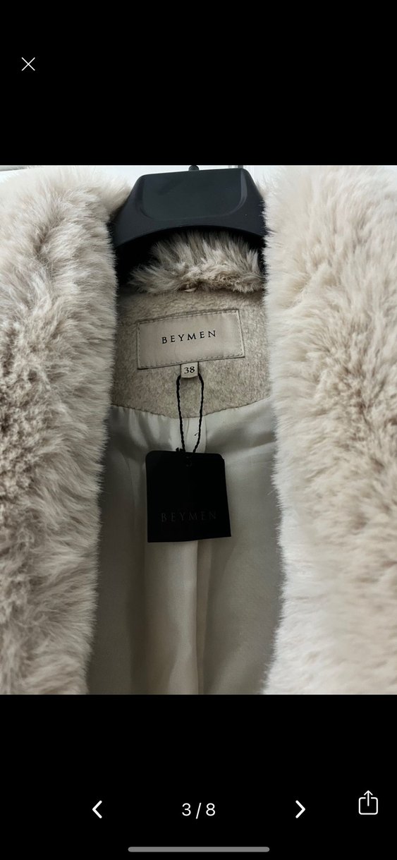 Beymen kürk yakalı bej kaban - Görsel 3