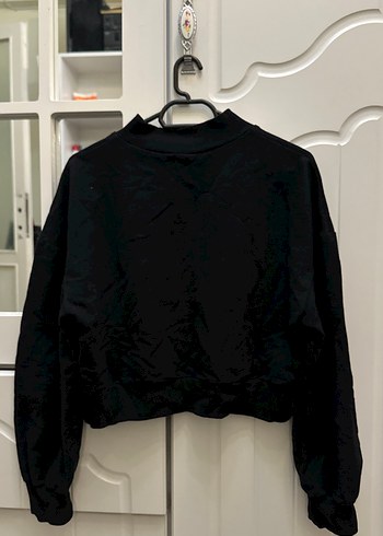 Siyah Yüksek Yakalı Oversize Sweatshirt - Görsel 2