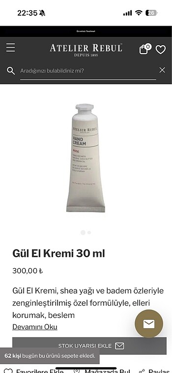 Ateiler rebul gül özlü el kremi