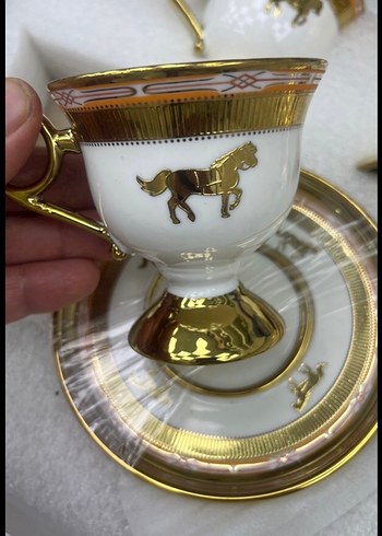 Altın Detaylı Beyaz Kahve Fincanı Seti - Görsel 3
