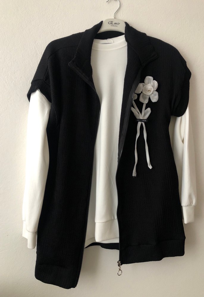 Trendy Parisian Tarzı Kolsuz Örgü Siyah Yelek - Görsel 2