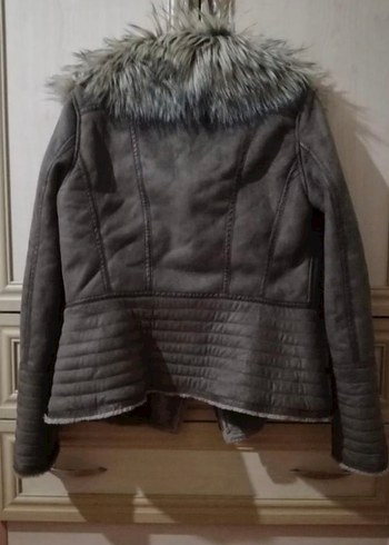 Gri haki Süet Kürklü Kadın Ceket - Görsel 4