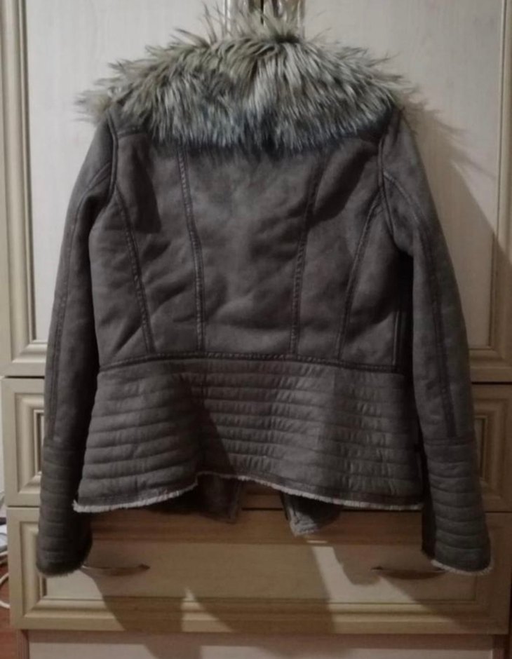 Gri haki Süet Kürklü Kadın Ceket - Görsel 4