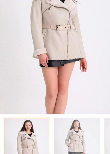 Bej Kemerli Süet Mini Ceket - Görsel 4