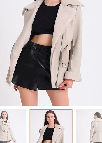 Bej Kemerli Süet Mini Ceket - Görsel 5