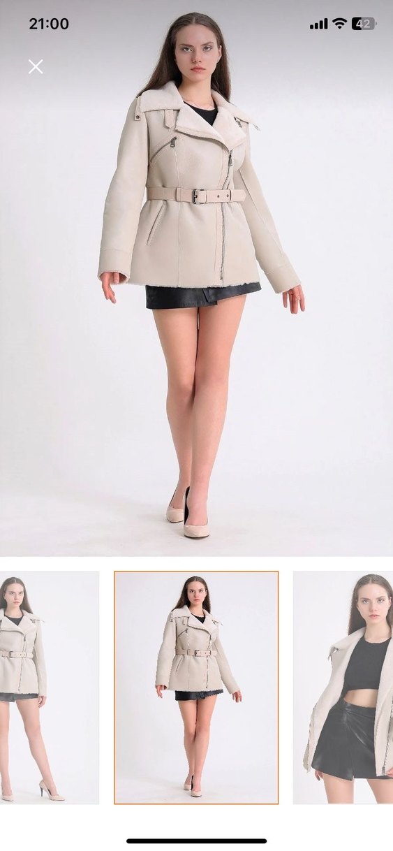 Bej Kemerli Süet Mini Ceket - Görsel 2