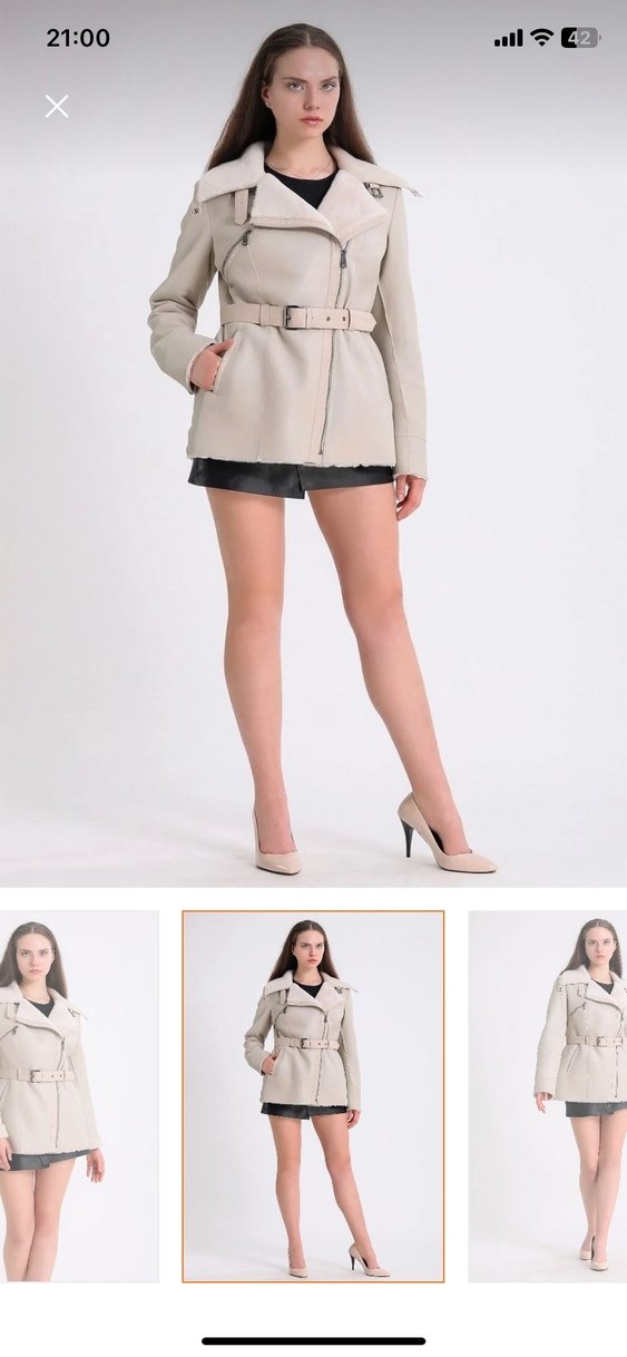 Bej Kemerli Süet Mini Ceket - Görsel 3