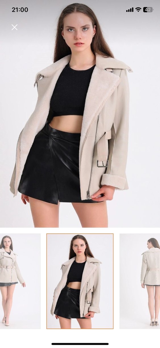 Bej Kemerli Süet Mini Ceket - Görsel 5