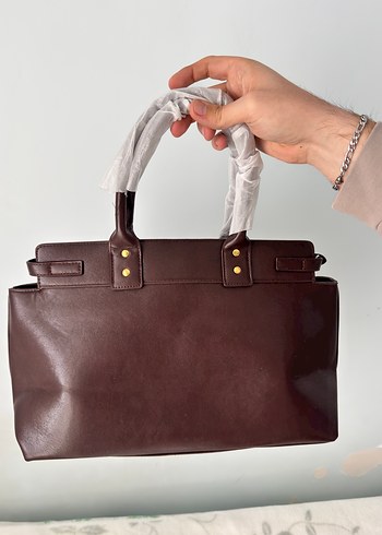 Kahverengi Deri Tokalı Kadın Çanta - Görsel 2