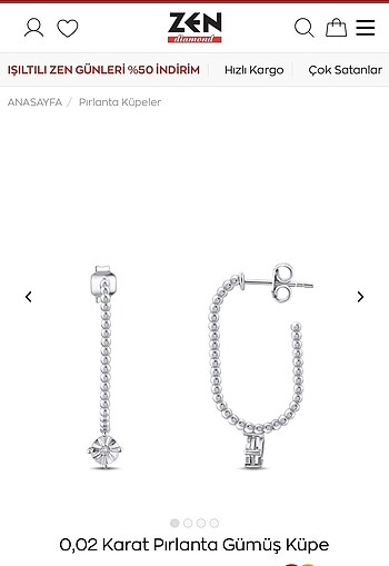 Zen gümüş pırlantalı küpe
