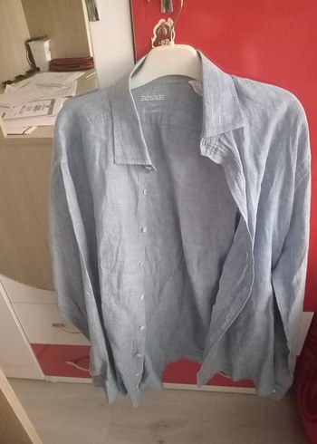 Gri Keten Erkek Gömlek, Düğmeli, Uzun Kollu - Görsel 2