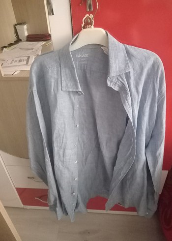 Gri Keten Erkek Gömlek, Düğmeli, Uzun Kollu - Görsel 3