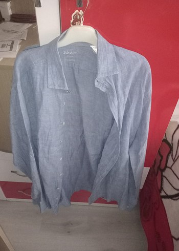 Gri Keten Erkek Gömlek, Düğmeli, Uzun Kollu - Görsel 4