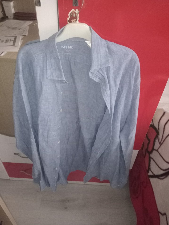 Gri Keten Erkek Gömlek, Düğmeli, Uzun Kollu - Görsel 4