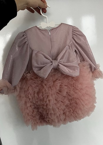 Pembe Uzun Kollu Fırfırlı Kız Çocuk Elbise - Görsel 3
