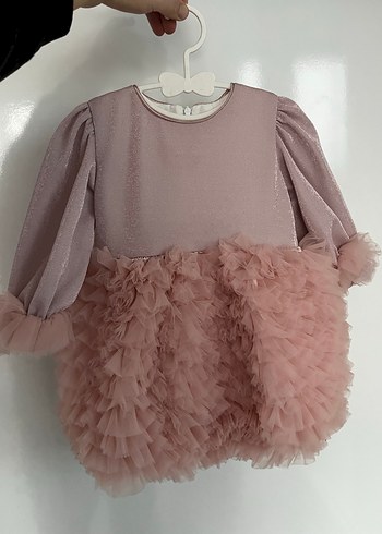 Pembe Uzun Kollu Fırfırlı Kız Çocuk Elbise - Görsel 2