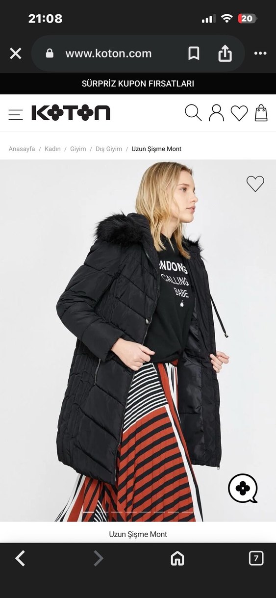 Koton 38 Beden (M) Şişme Uzun Mont - Görsel 2