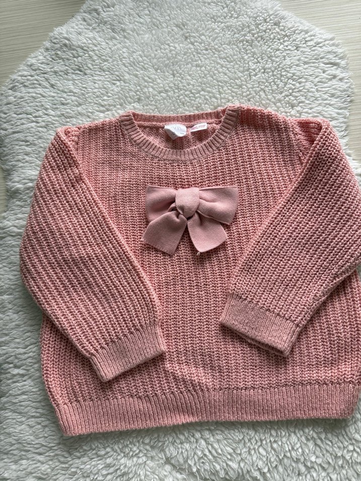 Kız Çocuk Pembe Örgü Kazak Fiyonk Detaylı - Görsel 4