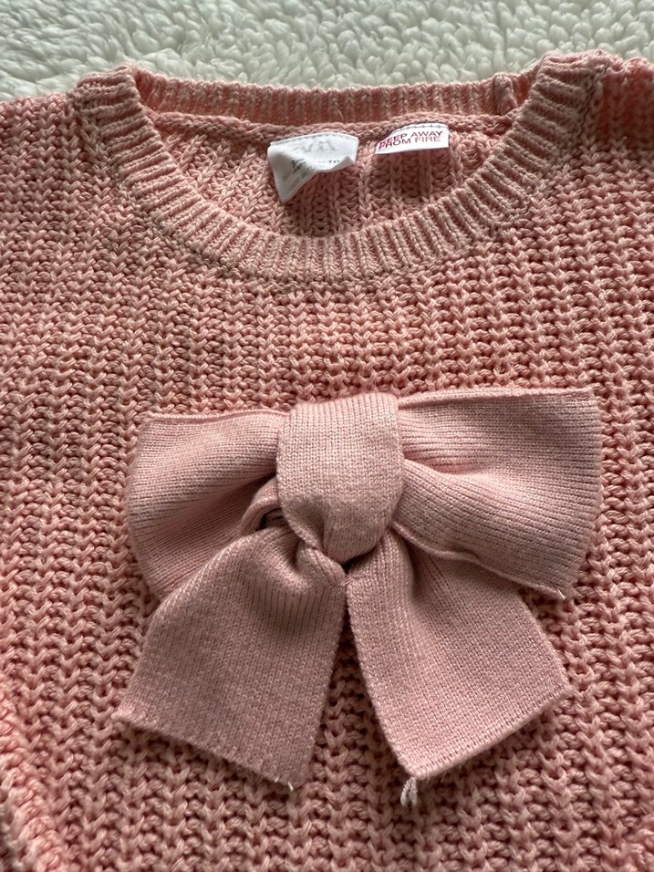 Kız Çocuk Pembe Örgü Kazak Fiyonk Detaylı - Görsel 3