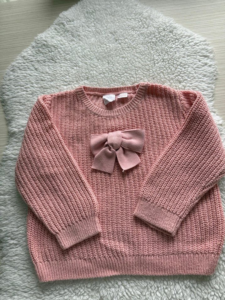 Kız Çocuk Pembe Örgü Kazak Fiyonk Detaylı - Görsel 2