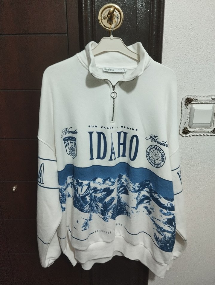 Kadın Beyaz Yarım Fermuarlı Sweatshirt - Görsel 2