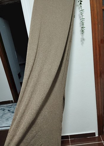 Kahverengi Keten Uzun Drapeli Elbise - Görsel 2