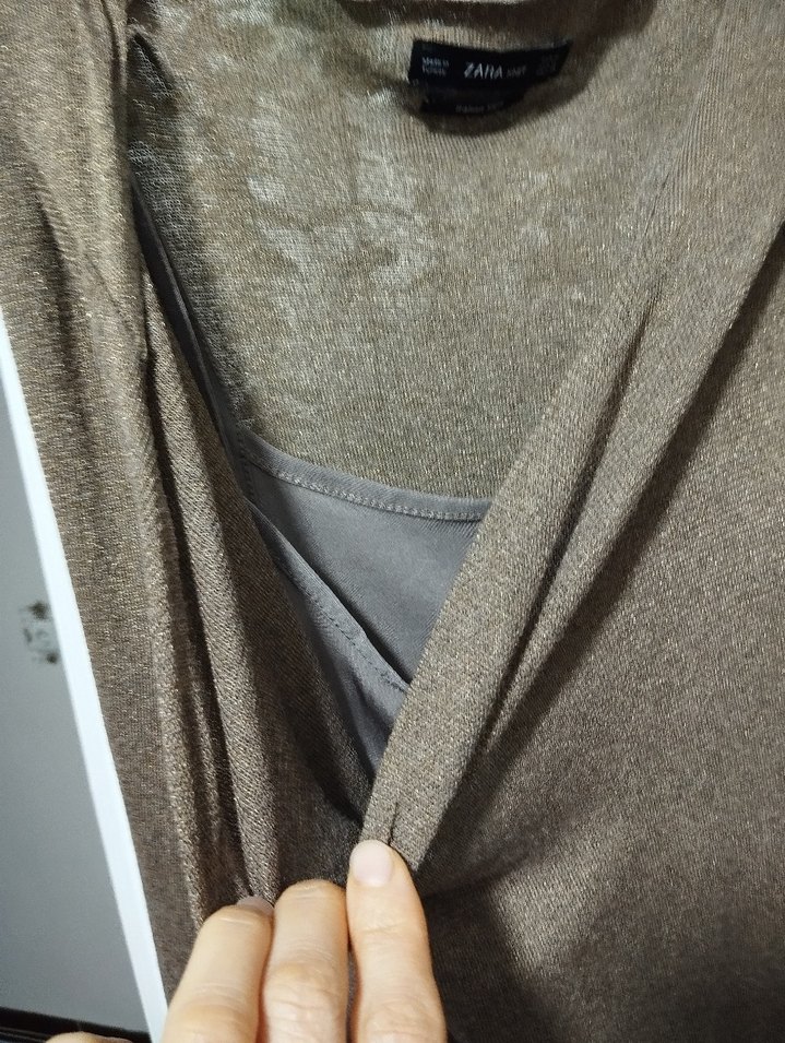 Kahverengi Keten Uzun Drapeli Elbise - Görsel 3