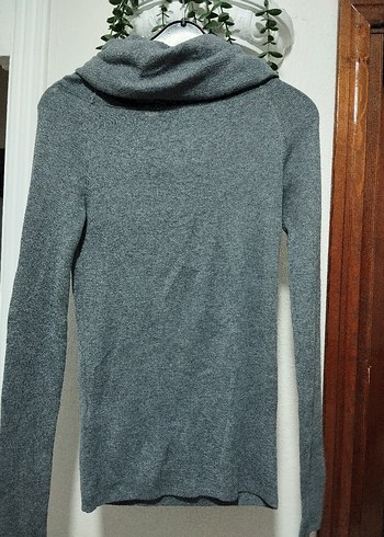 Gri Yünlü Yüksek Yakalı Kadın Kazak - Görsel 3